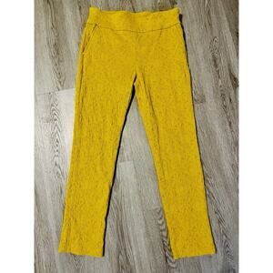 Attyre Y2k Gold Crochet Lace Textured Pull On Stretch Pants Size 4P Boho Chic